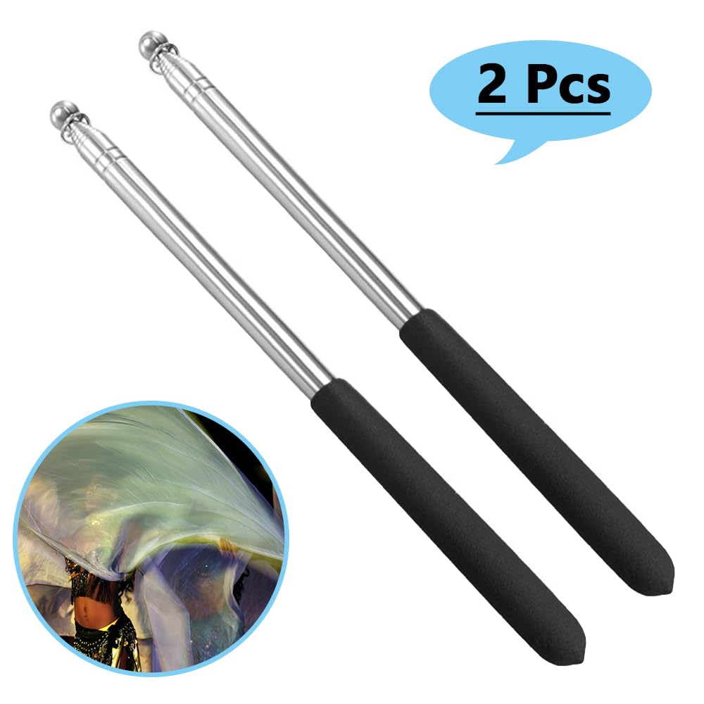 Nimiman 1 Pair Belly Dance isis Wings Sticks Portable Telescopic Stainless Steel Sticks (Black)